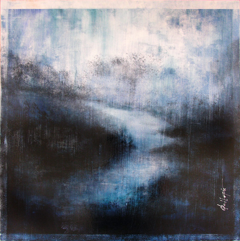 Francois Haguier / tableau   abstraction paysage bleu