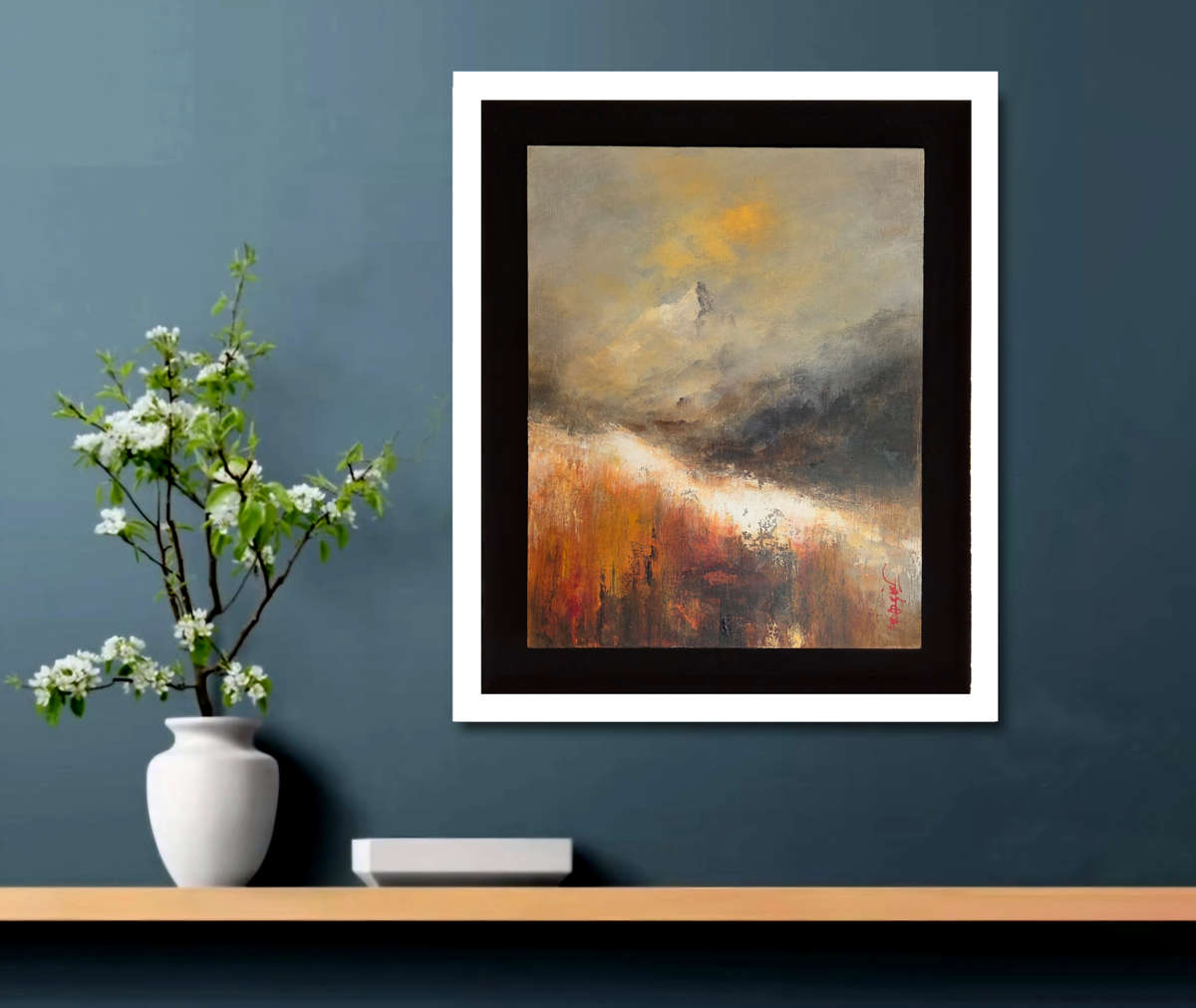 Haguier - Le pressentiment, 12x10, peinture sur bois paysage peinture paysage romantique atmospherique Francois Haguier / peinture paysage romantique abstrait atmospherique