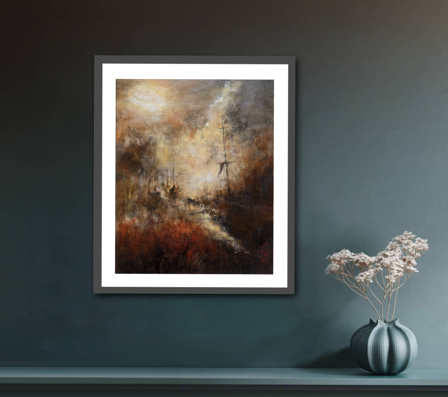 Haguier - Le pressentiment, 12x10, peinture sur bois paysage peinture paysage romantique atmospherique Francois Haguier / peinture paysage romantique abstrait atmospherique