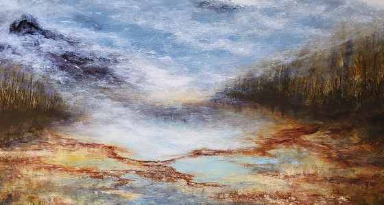 Toile paysage abstrait  semi realiste - Art abstraction paysagere peintre moderne